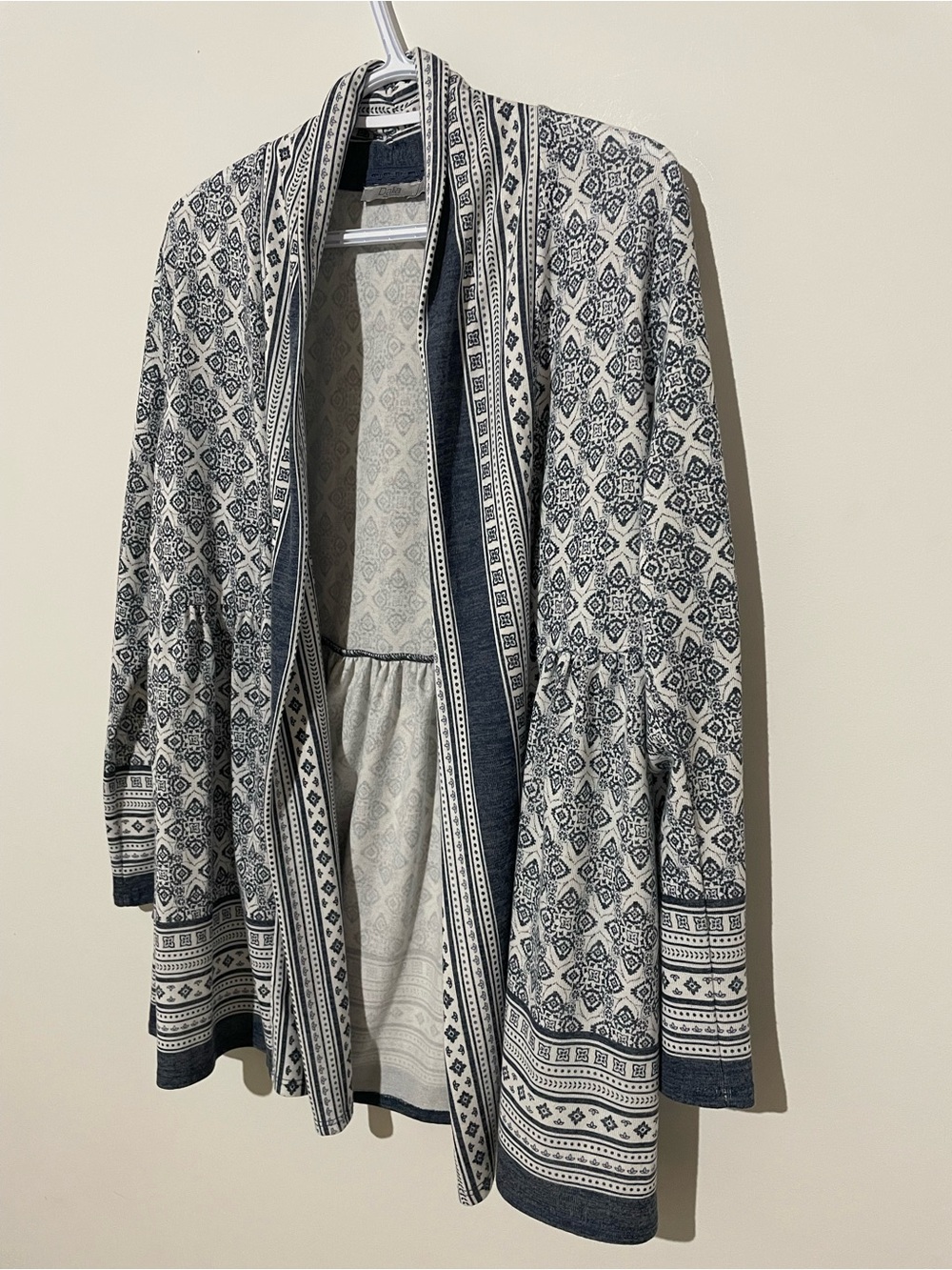 Women's Open Front Patterned Cardigan - Blue & White